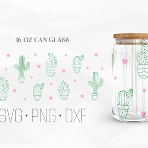 Cactus Can Glass Wrap SVG, 16oz Libbey Wrap Svg, Svg, Png, archivos DXF para Cricut
