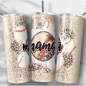 Baseball Mama Png, Leopard Print Sublimation Designs, Skinny Tumbler 20oz, PNG File Digital Download