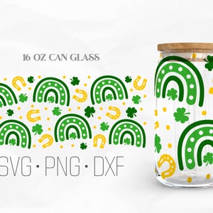 St Patrick&#39;s Day Rainbow Can Glass Wrap Svg, Lucky Charms Libbey Glass, 16oz Can Wrap, Svg, Png, DXF files for Cricut
