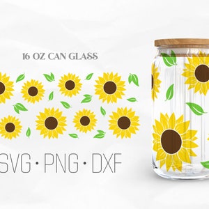 Tournesol peut verre Wrap Svg, tournesol Libbey verre svg, svg fleur, 16oz Libbey Wrap Svg, Svg, Png, fichiers DXF pour Cricut