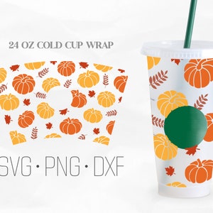 Pumpkin Full Wrap SVG, Thanksgiving Svg, Venti Cold Cup 24 Oz, Svg, Png, DXF files for Cricut