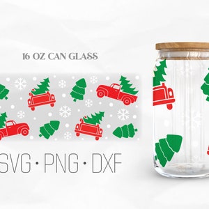 Christmas Tree Truck Can Glass Wrap SVG, Christmas tree 16oz Libbey Wrap Svg, Svg, Png, DXF files for Cricut