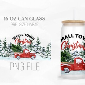 Liten stad jul, julgran png, 16oz Libbey glasburk tumbler sublimeringsdesign digital png-fil