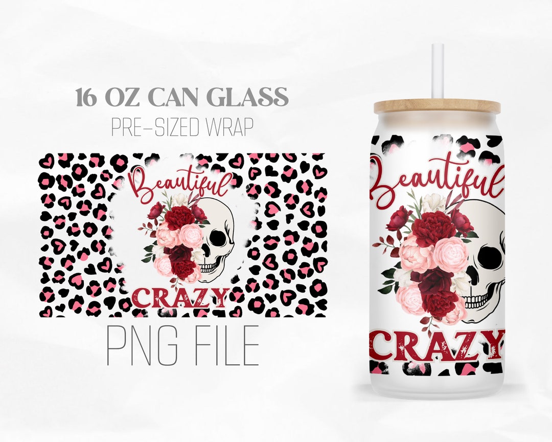 Beautiful Crazy Wrap Png, Floral Skull 16oz Libbey Glass Can Tumbler ...