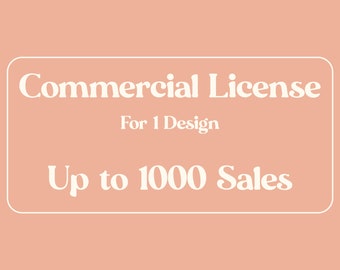 May include: A white rectangle with rounded corners on a peach background. The text "Commercial License" is at the top, followed by "For 1 Design" and "Up to 1000 Sales". The text "Aquarii Design" is at the bottom.