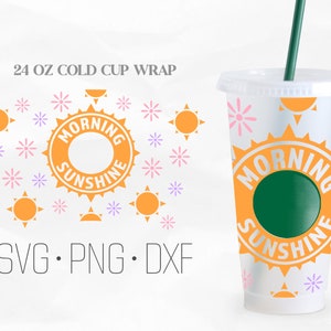 Summer Full Wrap SVG, Morning Sunshine Svg, Cold Cup 24 Oz, Svg, Png, DXF files for Cricut