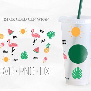 Tropical Summer Full Wrap SVG, Flamingo svg, Venti Cold Cup 24oz, Files for Cricut