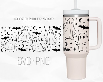 Ghost Tumbler Wrap SVG, Fledermaus SVG, Halloween svg, gruseliges Gespenst 40 Oz Quencher Stanley Full Wrap, SVG, Png, Dateien für Cricut