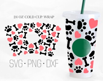 Dog Paw svg, Full wrap SVG files, Venti cold Cup 24 Oz, Svg, Png, DXF files for Cricut