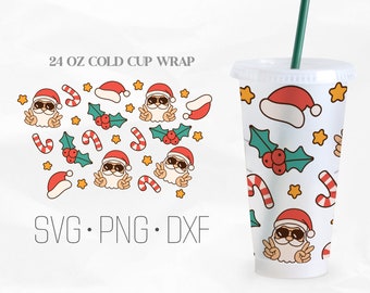 Santa Claus Full Wrap Svg, Retro Christmas Svg, No Hole Cold Cup 24 Oz, Svg, Png, DXF files for Cricut