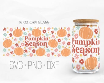 Pumpkin Season Can Glass Wrap Svg, Halloween Fall svg, Thanksgiving svg, Autumn Libbey Glass, 16oz Can Wrap, Svg, Png, DXF files for Cricut