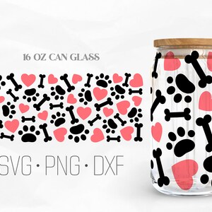 Dog Paw Can Glass Wrap Svg, Full wrap Libbey Glass SVG files, Svg, Png, DXF files for Cricut