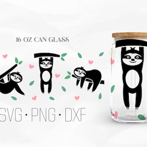Sloth Can Glass Wrap Svg, Animals can glass svg, 16oz Libbey Wrap Svg, Svg, Png, DXF files for Cricut