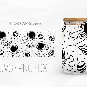 Astronaut and Planet Can Glass Wrap, Astronaut Libbey Glass, Galaxy 16oz Can Wrap, Svg, Png, DXF files for Cricut