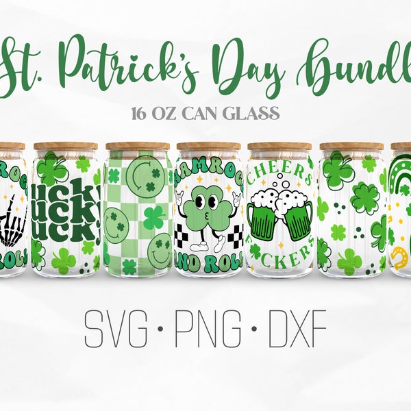 St Patrick's Day Bundle Set Can Glass Wrap Svg, 7 Designs Libbey Glass, 16oz Can Wrap, Svg, Png, DXF files for Cricut
