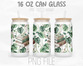 Books Floral Can Wrap Png, Book lover Png, Bookish Png, Boho Floral png 16oz Libbey Glass Can Tumbler Sublimation Design Digital Png File
