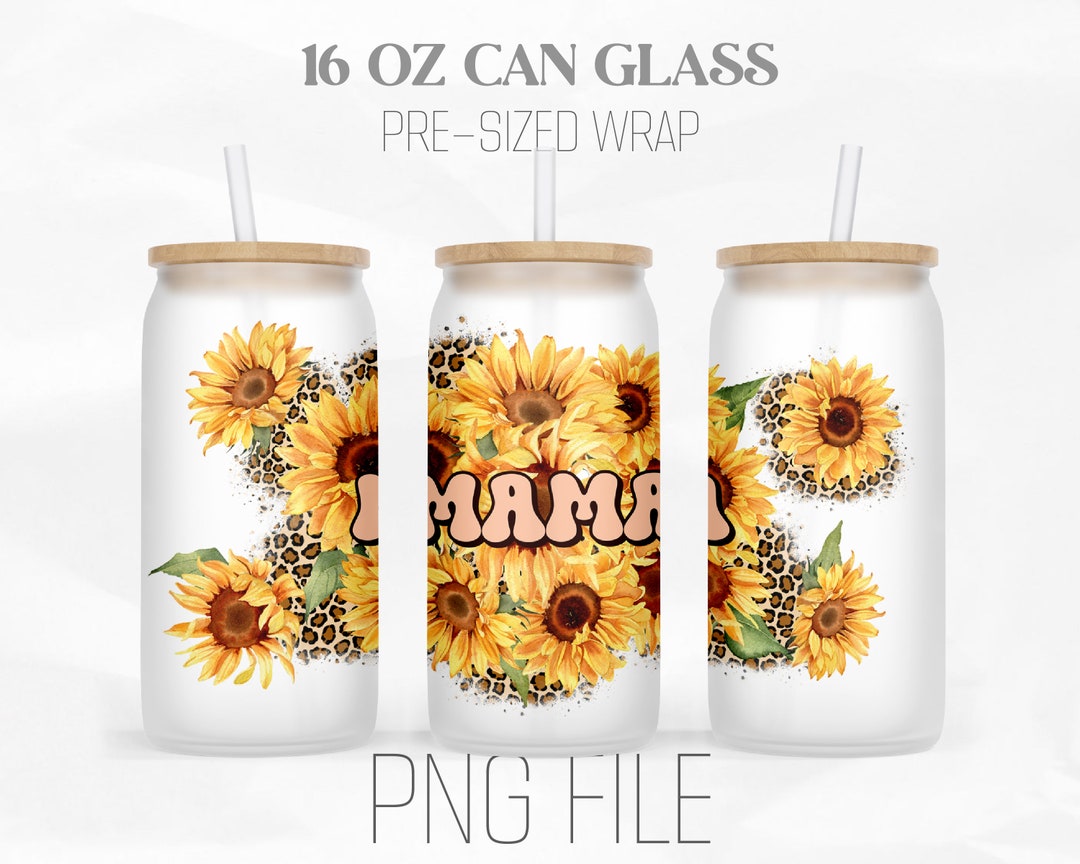 Mama Sunflower Can Wrap Png, Leopard 16oz Libbey Glass Can Tumbler ...
