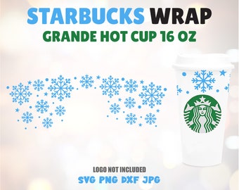 Snowflake Full Wrap Cup svg, Christmas Svg, Winter Full wrap SVG, Hot Cup 16 Oz, Svg, Png, DXF files for Cricut