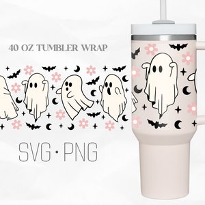 Cute Ghost Tumbler Wrap Svg, Retro Halloween svg, Spooky 40 Oz Quencher Stanley Full Wrap, Svg, Png, archivos para Cricut