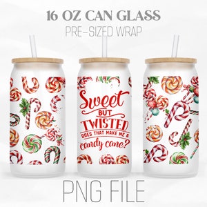 Christmas Can Wrap Png, Candy Cane png, Sweet But Twisted 16oz Libbey Glass Can Tumbler Sublimation Design Digital Png File