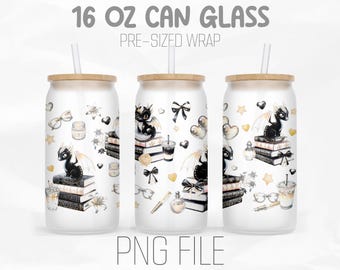 Fantasy Book Lover Libbey 16oz Glass Can Wrap Png, Baby Dragon, Cute Goth,  Coffee Lovers, Sublimation Design Digital Png File