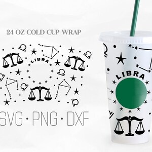 Libra Full Wrap cup, zodiac svg, Horoscope Wrap Svg, Signos del Zodíaco, Astrología SVG, Cortar archivos para Cricut