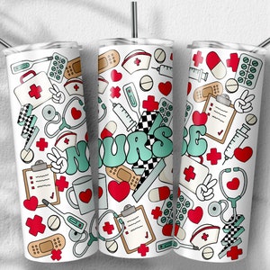 Retro Nurse Tumbler Png, Funny Nurse png, Gift for Nurse png,  Sublimation Designs, Skinny Tumbler 20oz, PNG File Digital Download