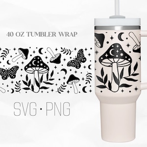 Celestial Mushroom Tumbler Wrap Svg, Mushroom Svg, 40 Oz Quencher Stanley Full Wrap, Svg, Png, files for Cricut
