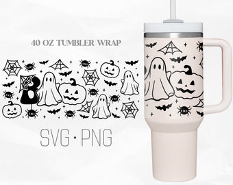 Boo Halloween Becher Wrap, Kürbis Geist svg, Halloween 40 Oz Quencher Stanley Full Wrap, SVG, Png, Dateien für Cricut