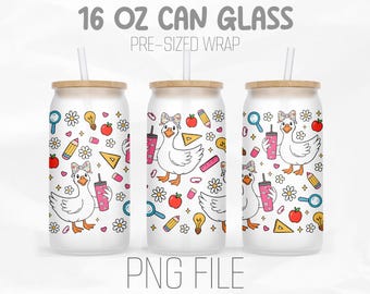 Funny Goose Libbey 16oz Glass Can Wrap Png, Pink Boots Goose Png, Teacher Gift Png, Sublimation Design