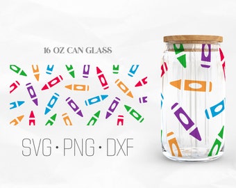 Crayon Can Glass Wrap Svg, teacher Libbey Glass svg, crayon svg, 16oz Libbey Wrap Svg, Svg, Png, DXF files for Cricut