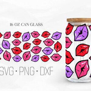 Kisses Can Glass Wrap Svg, Lips Libbey Glass svg, 16oz Libbey Wrap Svg, Svg, Png, DXF files for Cricut