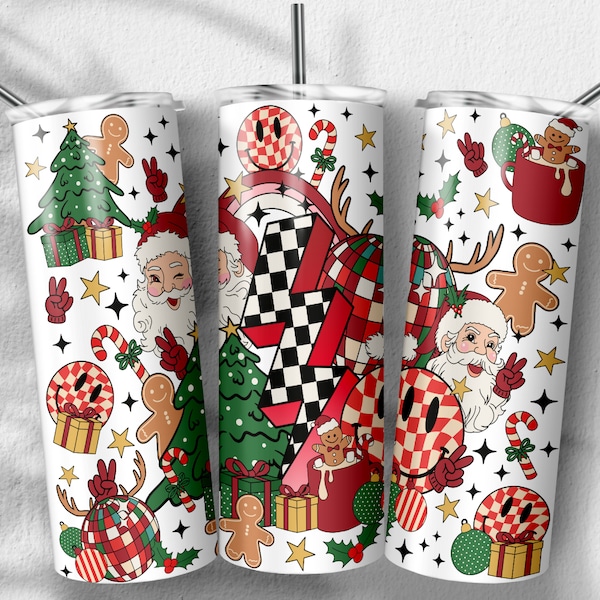 Retro Christmas Tumbler Png, Santa Claus png, Christmas Vibes png,  Sublimation Designs, Skinny Tumbler 20oz, PNG File Digital Download