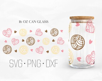 Cafecito Y Chisme kann Glas wickeln, Concha Pan Dulce kann Glas svg, 16 Unzen Libbey Wrap svg, SVG, Png, DXF-Dateien für Cricut