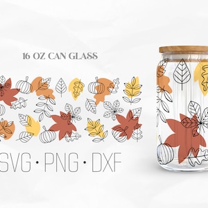 Autumn Leaves Can Glass Wrap SVG, Can Glass Svg, 16oz Libbey Wrap Svg, Svg, Png, DXF files for Cricut