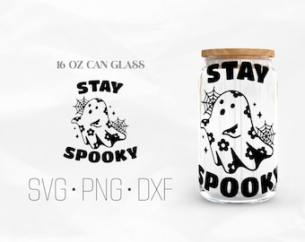 Stay Spooky Ghost Can Glass Wrap,Floral Ghost Libbey Glass, Halloween 16oz Can Wrap, Svg, Png, DXF files for Cricut
