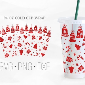 Christmas Bell Full Wrap, Christmas Cold Cup 24 Oz, Svg, Png, DXF files for Cricut