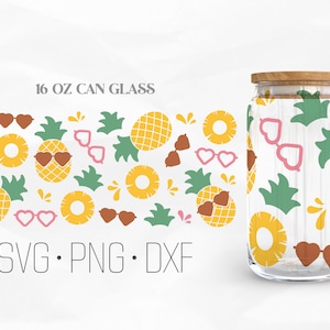 Pineapple Sunglasses Can Glass Wrap Svg, Summertimes Svg, Summer Libbey Glass, 16oz Can Wrap, Svg, Png, DXF files for Cricut