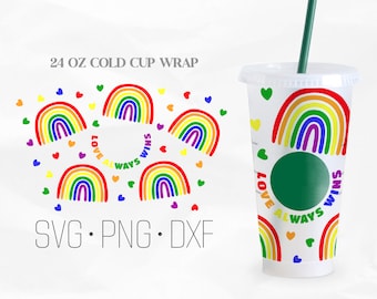 Love always wins Full Wrap Svg, pride svg, Venti Cold Cup 24 Oz, Svg, Png, DXF files for Cricut