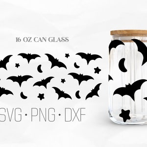 Halloween Fledermaus kann Glas Wrap SVG, kann Glas SVG, 16 Unzen Libbey Wrap SVG, SVG, Png, DXF-Dateien für Cricut