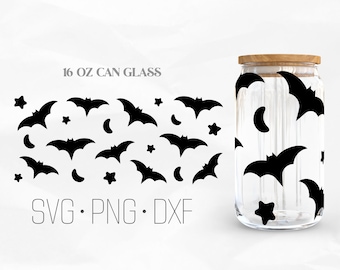 Halloween Bat Can Glass Wrap SVG, Can Glass Svg, 16oz Libbey Wrap Svg, Svg, Png, DXF files for Cricut