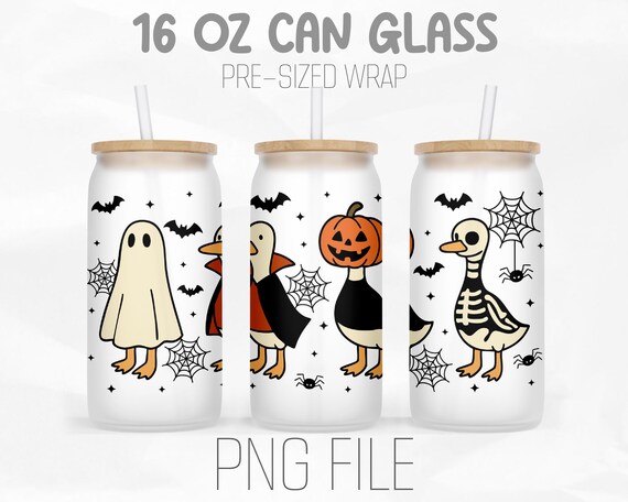 Just a Spooky Goose Libbey 16oz Glass Can Wrap Png, Halloween Goose Png, Ghost Vampire Skeleton Png, Sublimation Design