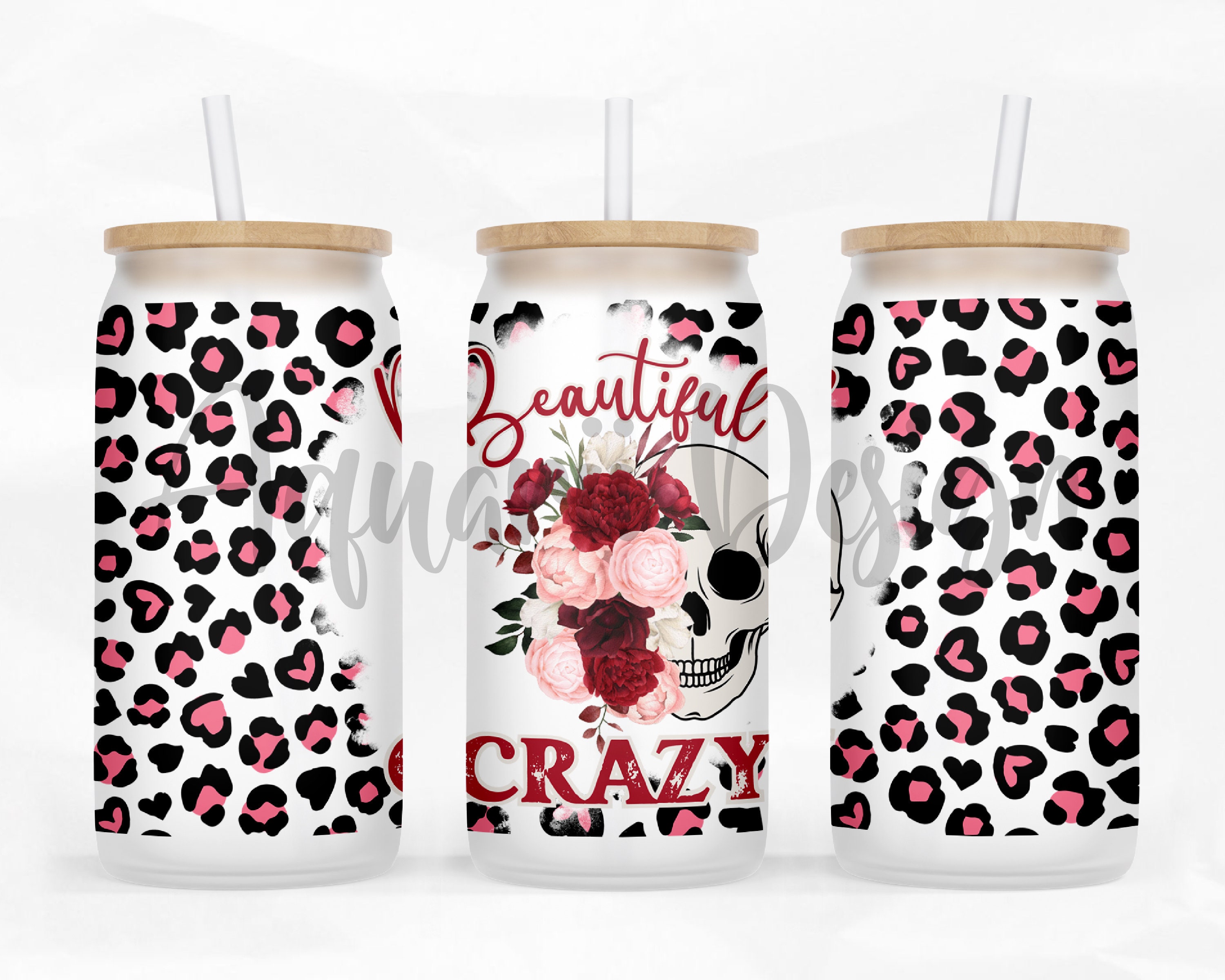 Beautiful Crazy Wrap Png, Floral Skull 16oz Libbey Glass Can Tumbler ...