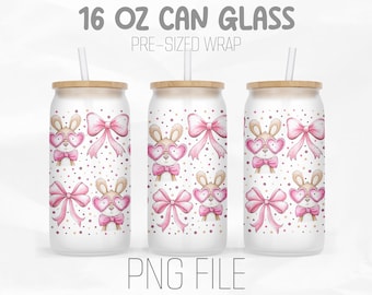 Easter Bunny Coquette Wrap Png, Happy Easter Png, Coquette Bow Png, Girly Easter PNG, 16oz Libbey Glass Can Tumbler Sublimation Digital Png