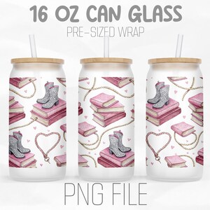 Cowgirl Romance Can Wrap Png, Pink Books Png, Rope Heart Png, Western Png, 16oz Libbey Glass Can Tumbler Sublimation Design Digital Png File