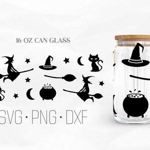 Arquivos Básicos Witch Can Glass Wrap SVG, Halloween Can Glass Svg, 16oz Libbey Wrap Svg, Svg, Png, DXF para Cricut