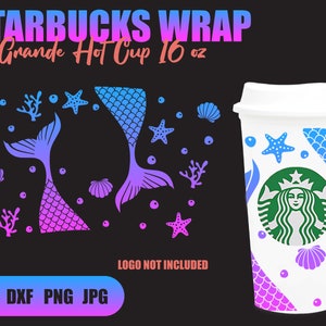 Mermaid Tail Full Wrap Svg, Mermaid Svg, Seestern svg, Hot Cup SVG, 16oz, Svg, Png, DXF Dateien für Cricut