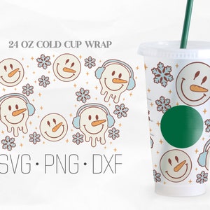 Christmas Snowman Full Wrap SVG, Snowflake Svg, Winter Holiday svg, xmas Venti Cold Cup 24 Oz, Svg, Png, DXF files for Cricut