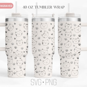 Cute cat Engraved Tumbler Wrap Svg, animal svg, 40Oz Tumbler Wrap, Digital Download, Svg, Png