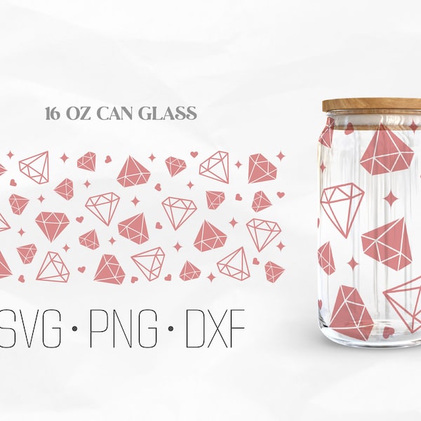 Diamond Can Glass Wrap Svg, Jewel can glass svg, 16oz Libbey Wrap Svg, Svg, Png, DXF files for Cricut